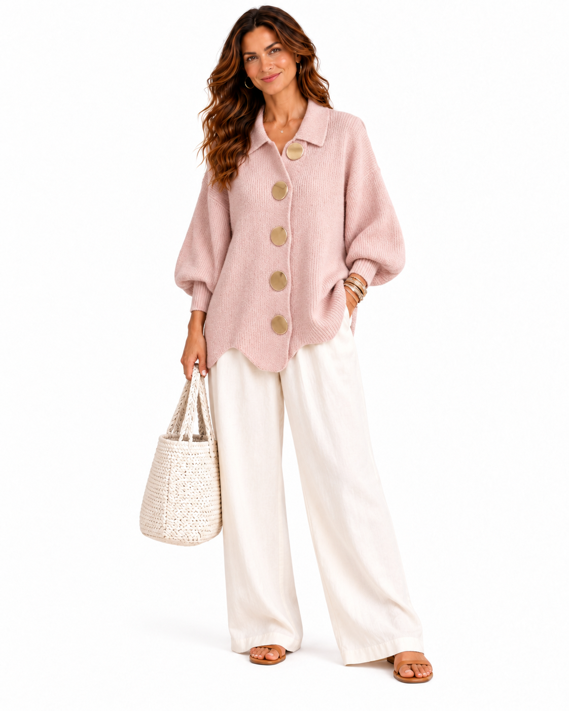 Stefania | Cárdigan Oversize con Cuello y Botones Metálicos