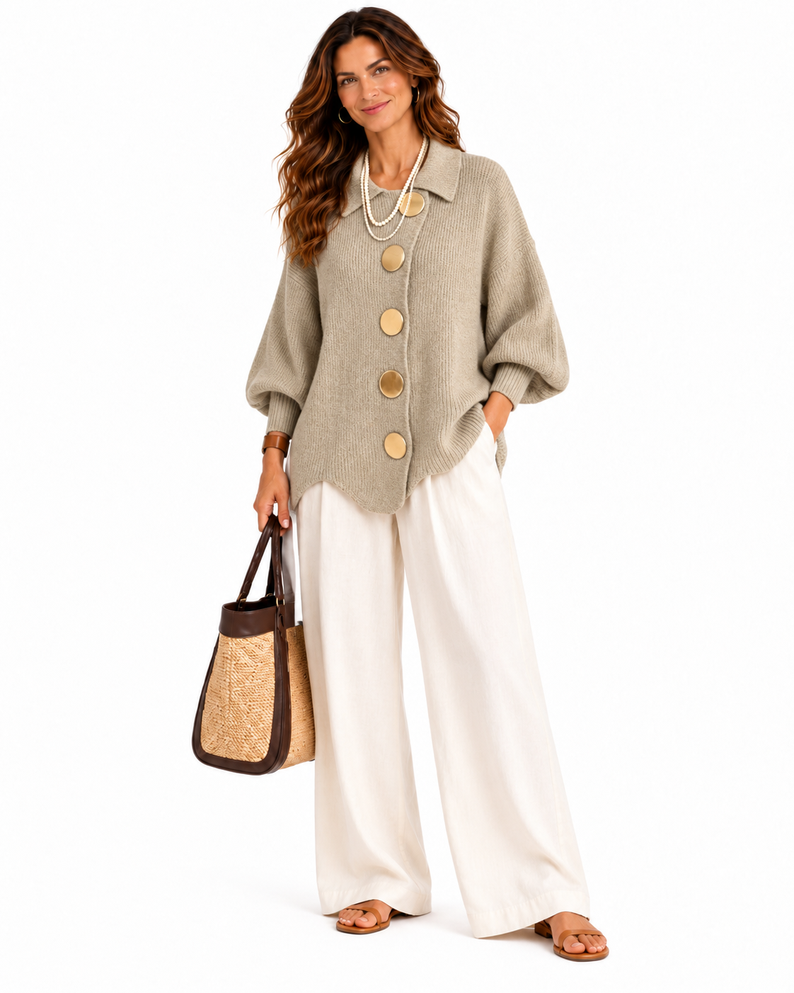 Stefania | Cárdigan Oversize con Cuello y Botones Metálicos