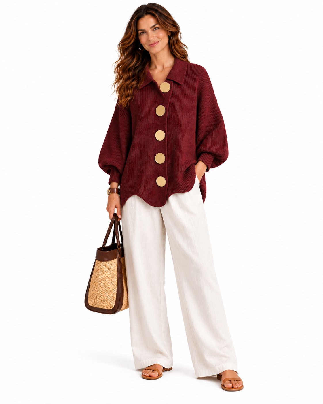Stefania | Cárdigan Oversize con Cuello y Botones Metálicos