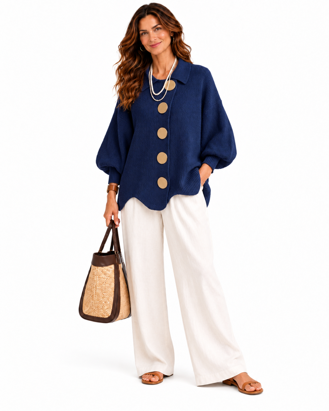 Stefania | Cárdigan Oversize con Cuello y Botones Metálicos