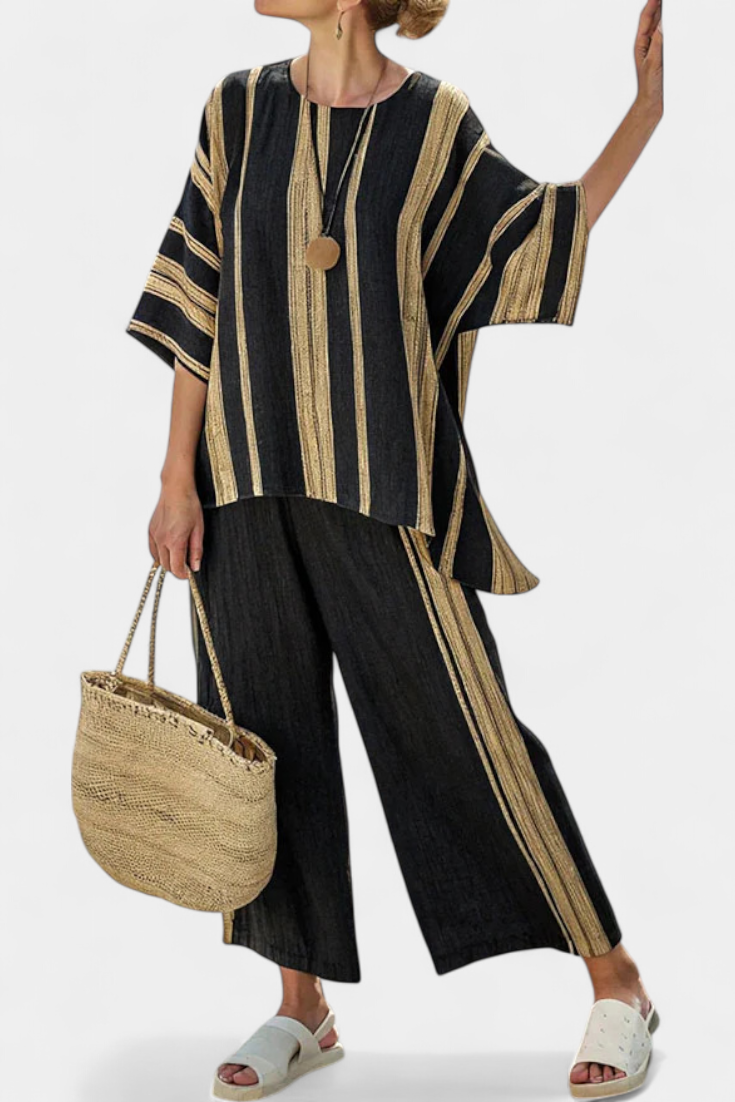 Tamara – top de rayas oversize cómodo y pantalones de lino relajados