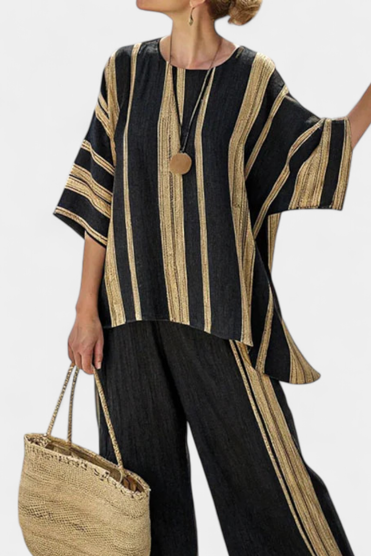 Tamara – top de rayas oversize cómodo y pantalones de lino relajados