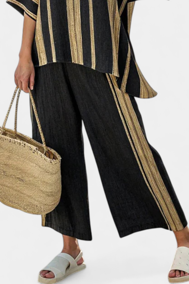 Tamara – top de rayas oversize cómodo y pantalones de lino relajados