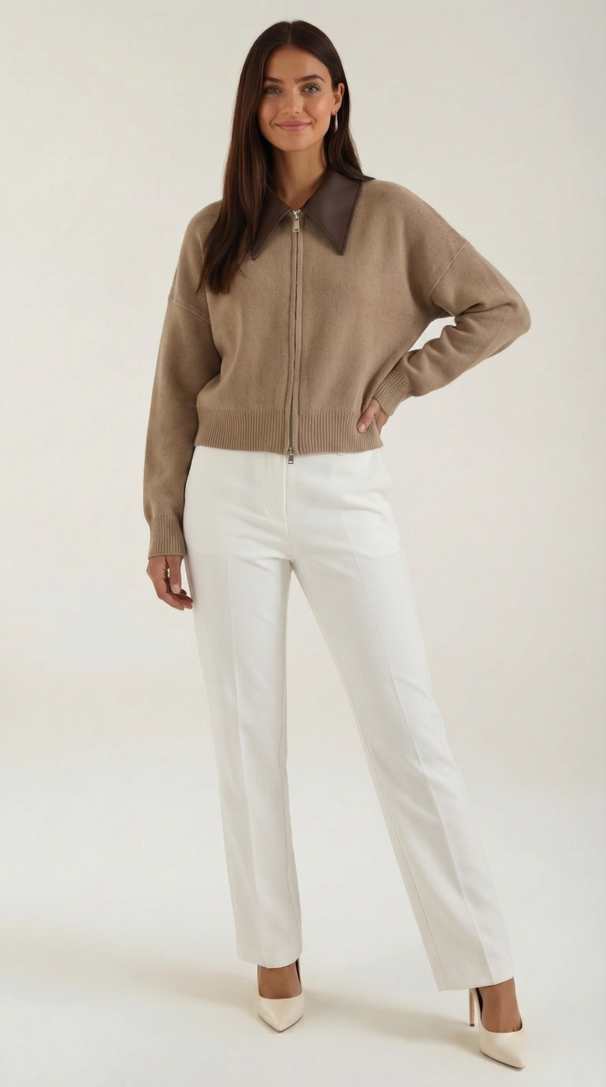 Chaqueta Corto de Punto con Cuello
