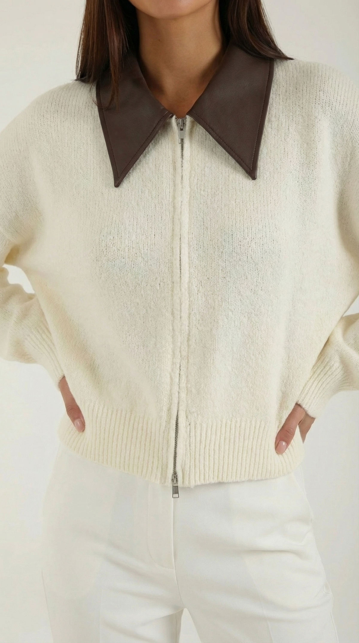 Chaqueta Corto de Punto con Cuello