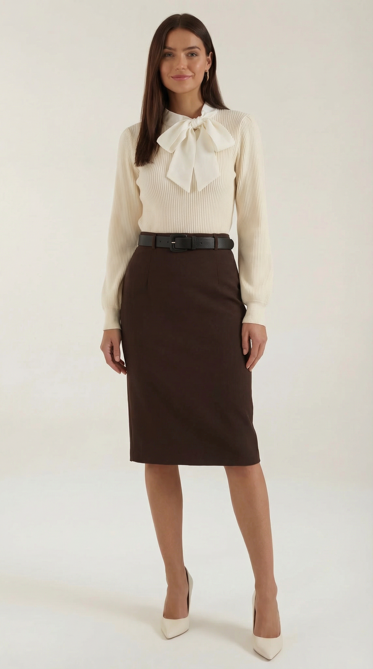 Suéter de punto acanalado Jacqueline con lazo decorativo